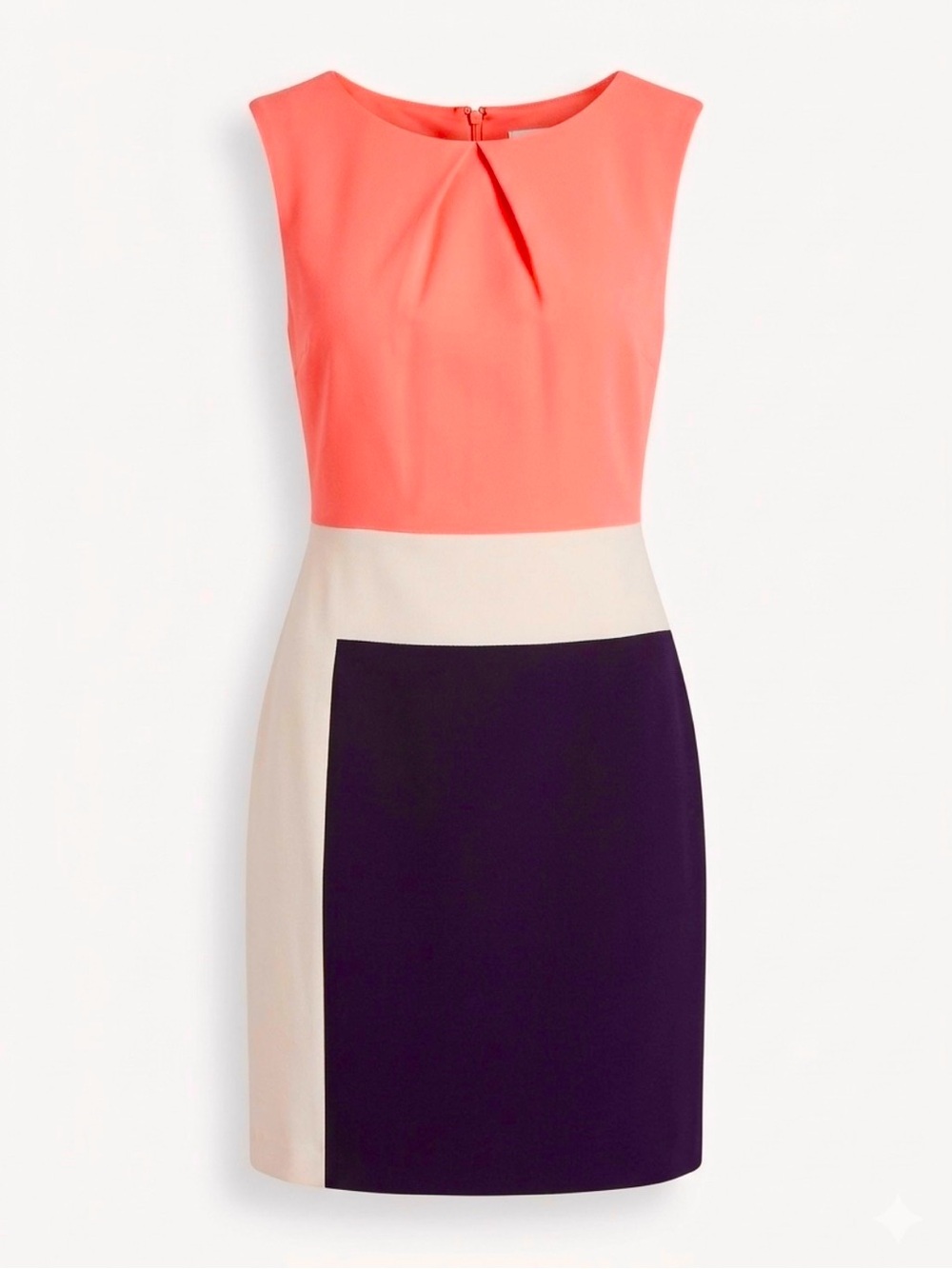 Sandra Darren Coral, Ivory & Black Colorblock Sheath Dress